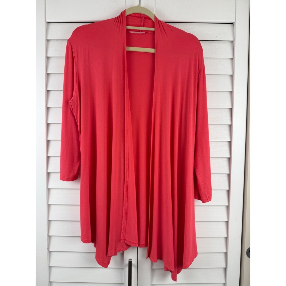 Urim Cardigan L Coral Pink Draped Open Front 3/4 Sleeve Layering Top